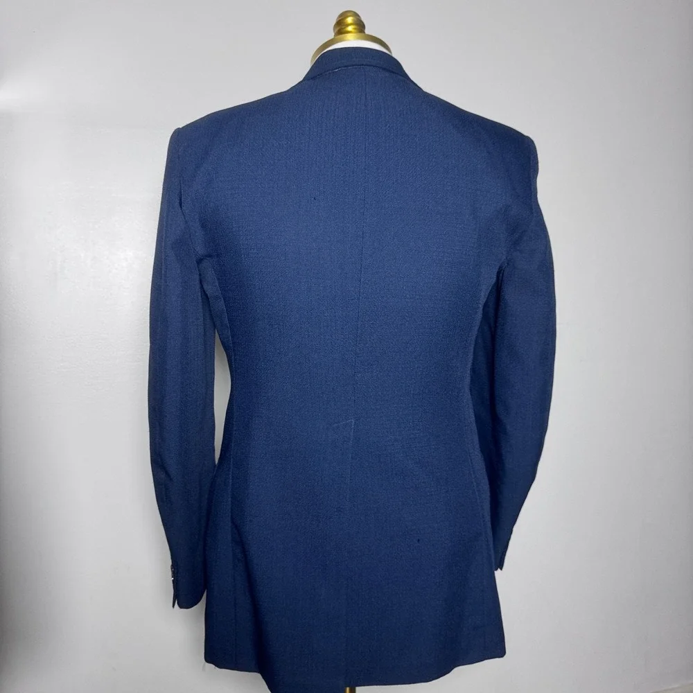 1970s Haspel Suit Mens 38R 32W Blue Textured 2-Button Notch‎ Lapel Vintage USA